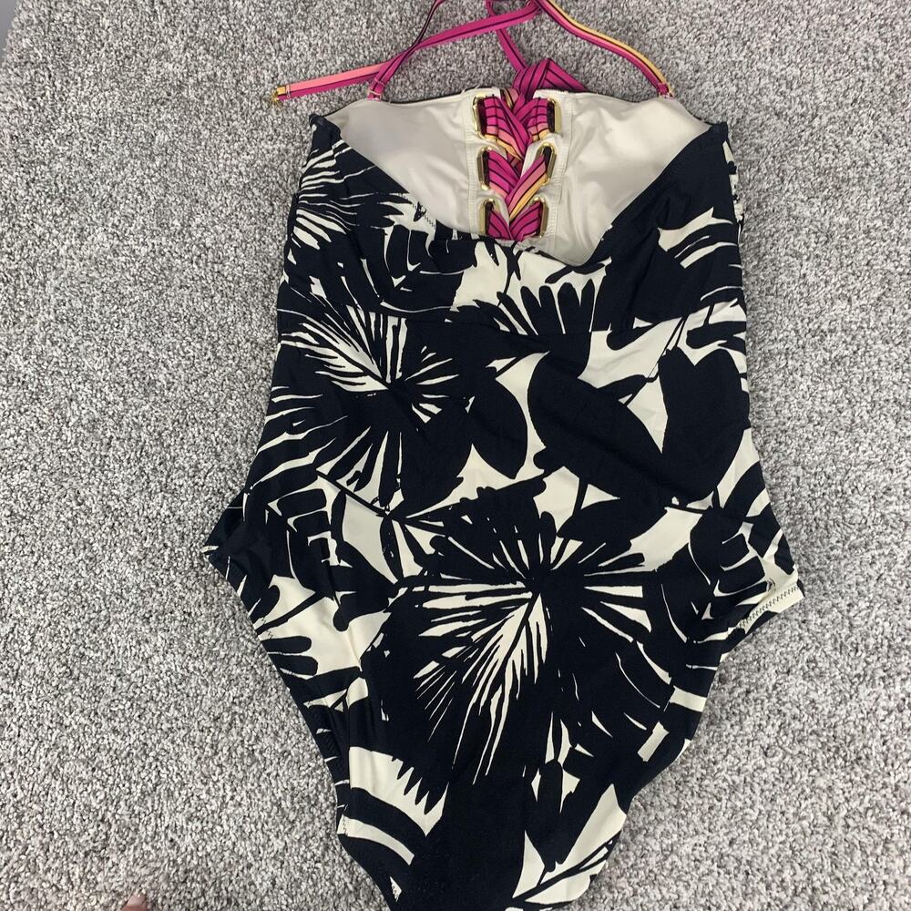 Trina Turk Swimsuit Womens 14 Black Tropical Floral One Piece Halter Strap - Picture 3 of 5